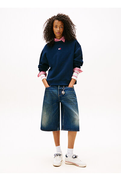 Tommy Jeans Темно-синій жіночий світшот з капюшоном на шию TJW BXY BADGE Crew Ext