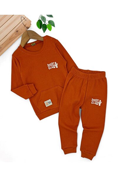 voyyo kids baby Baby Boy Ribbed, Seasonal 6-9-12-18-24 Month Cactus Embroidered Long Sleeve Top and Bottom Set