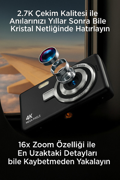 FaroxTech Dijital Fotoğraf Makinası | 2.7k Ultra Hd | 50mp | 16x Zoom | HAFIZA KARTI DESTEĞİ !