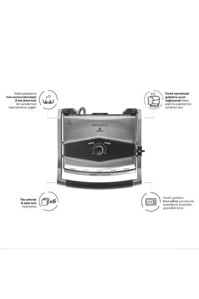 Karaca Presto 2001 Izgara Ve Tost Makinesi Inox 2000w 6 Dilimli