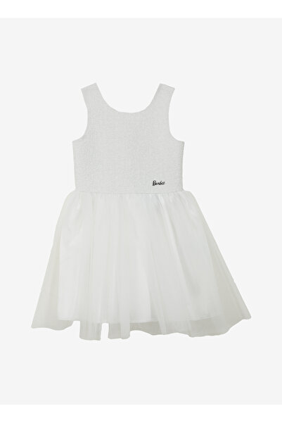 Barbie Beyaz Kız Çocuk Bisiklet Yaka Regular Fit Elbise BRB4SG-ELB6007