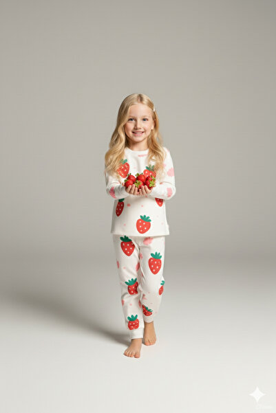 MADALİNA Σετ πιτζάμες για κορίτσια με σχέδιο φράουλα 100% βαμβάκι