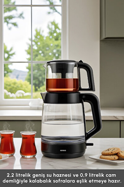 Karaca Γυάλινο Τσάι XL 2 σε 1 Γυάλινο Τσαγιού Space Grey