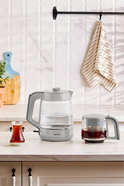 Karaca Glass Tea XL 2 in 1 Glass Tea Machine Cool Gray