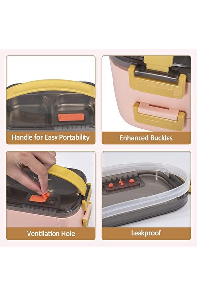 fulina Bento Lunch Box for Adults & Kids, Reusable Stainless Steel Handheld Portable 2 Layers Meal Box, 120