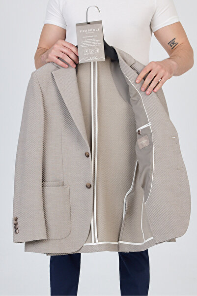 Frappoli Sandeo Men's Smoke Unlined Soft Diagonal Patterned Stretch Fabric Lycra Sports Blazer Jacket