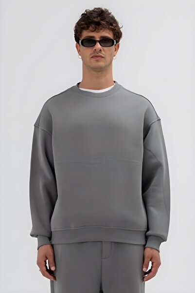 İLKCET MODA Βασικό σκούρο γκρι unisex oversize premium φούτερ