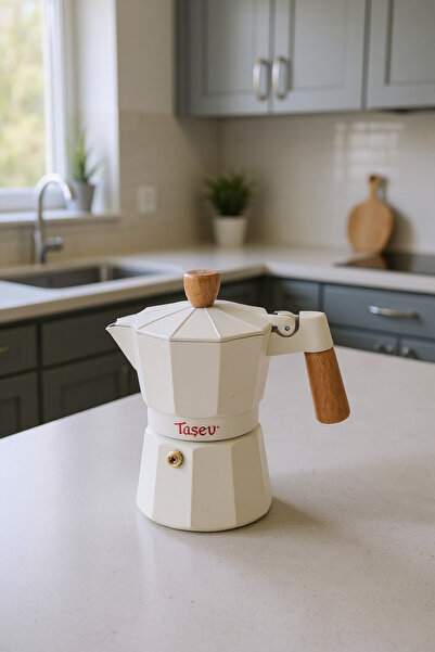 Taşev Bambum Garen Moka Pot 3 Fincan Bej