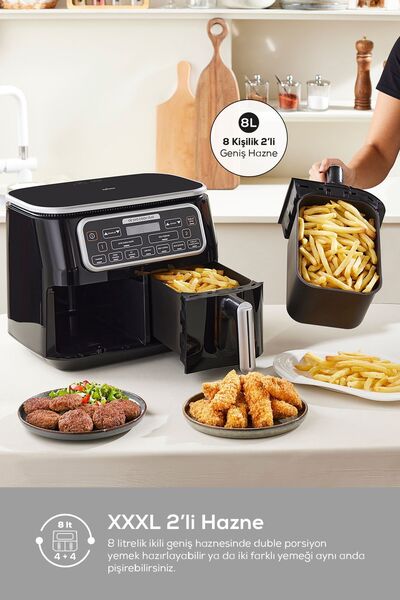 Karaca Air Pro Cook Duo Tandır XXXL 4+4 Litre Airfryer Rosegold 8 Kişilik