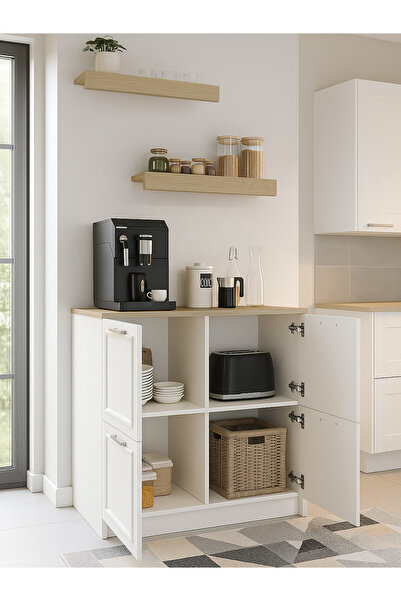 dorpek Nifida Çok Amaçlı Dolap Kiler Dolabı Raflı Kahve Köşesi Beyaz - Rota