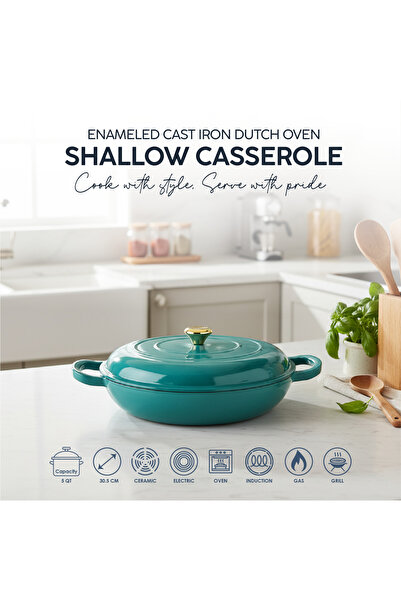 VAV GET Enameled Cast Iron Dutch Oven Shallow Casserole 12-inch