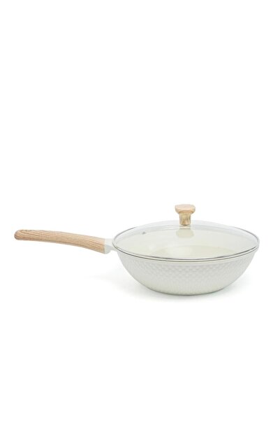 VAV GET مقلاة ووك سيراميك غير لاصقة بقطر 28 سم مع غطاء - متوافقة مع الحث.