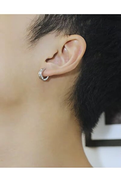 Siya Silver Kararmaz Çelik Sıralı Zirkon Taşlı Minimal Halka Küpe-14 mm