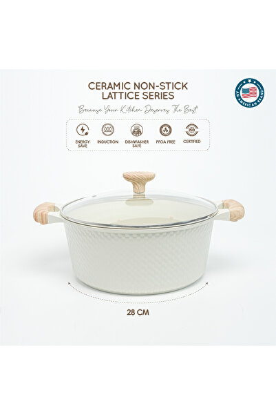 VAV GET 28 CM Deep Casserole with Lid + Steamer – Lattice Series Ceramic Non-Stick, Induction Ready