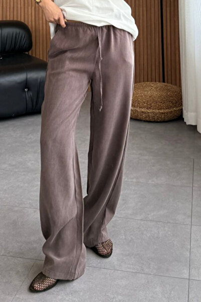 adba style Lyocell Dokuma Bağcıklı Beli Lastikli Palazzo Kadın Pantolon 4057