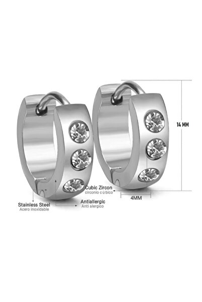 Siya Silver Kararmaz Çelik Sıralı Zirkon Taşlı Minimal Halka Küpe-14 mm