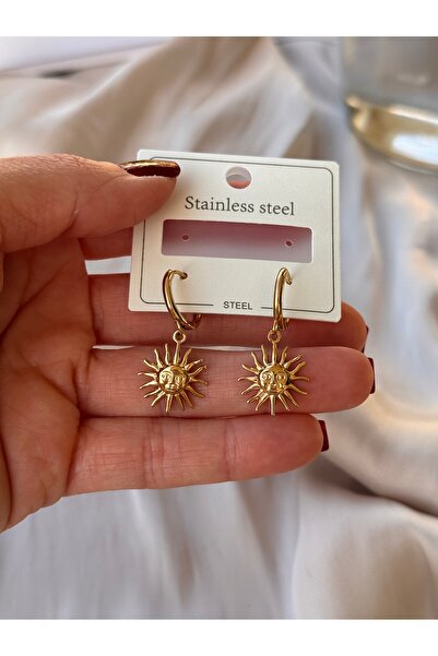 HERCY 316 L Paslanmaz Çelik Güneş Küpe | Gold Çelik Küpe