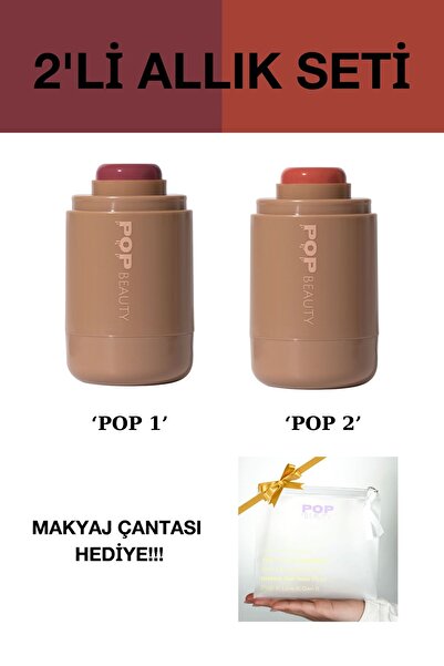 POP Beauty Yanak ve Dudak Renklendirici Stick Allık Seti (2 Renk Allık Ve Mak...