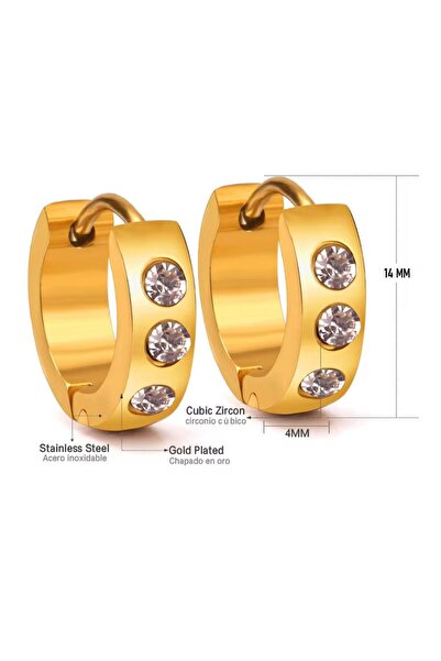 Siya Silver Kararmaz Çelik Sıralı Zirkon Taşlı Minimal Halka Küpe-14 mm