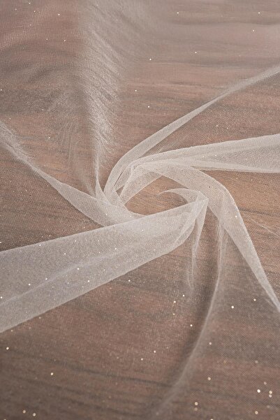 Kumaş Deposu Viktorya Simli Tül Beyaz Renk Kumaş