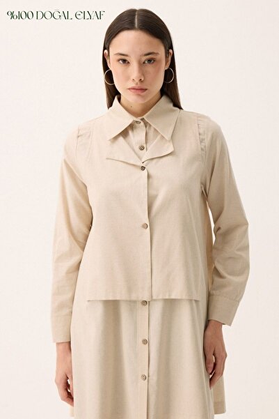 ZÜLAYS Çift Yaka Keten Gömlek Taş