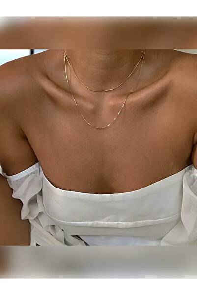 PURE BERRY UNISEX 2Lİ YILAN İNCE ZARİF GOLD ÇELİK KOLYE