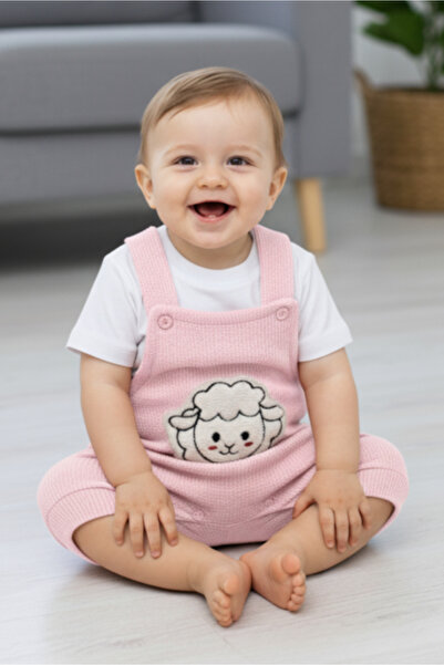 EYMİRGİYİM Kuzu Figürlü Kısa Salopet Takım Kız Erkek Çocuk 0-3 Ay, 3-6 Ay, 6-...