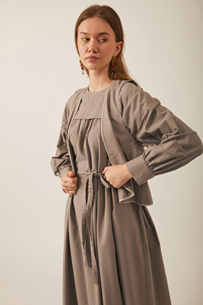 ZÜLAYS Kayra Yelekli Elbise Takım Vizon