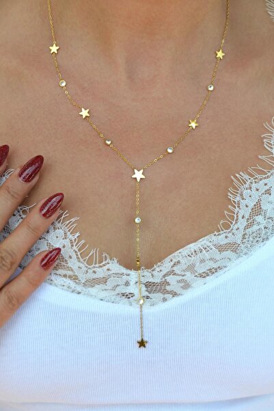 Sacce Scarves&Accessories Çelik Uzun Zincir Kolye Yıldız Detaylı Dekolte Kolyesi