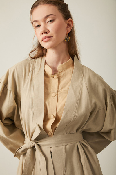 ZÜLAYS Uzun Keten Kimono Taş