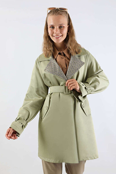 ZÜLAYS Yakası Desenli Midi Trençkot Mint