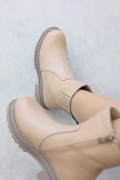 FAST STEP Γυναικείες μπότες με χοντρή σόλα από γνήσιο δέρμα και γούνα 257KZA624