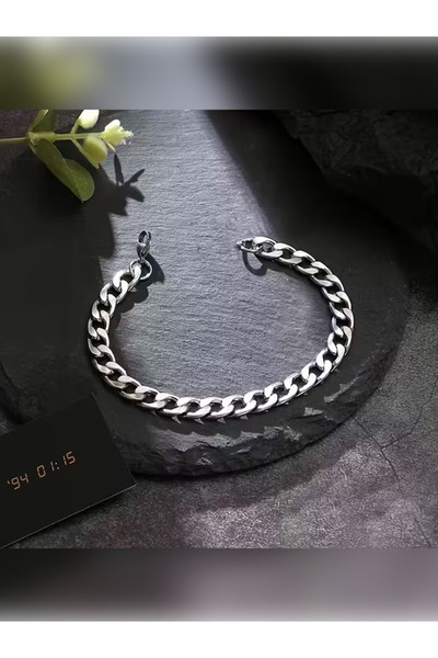 PURE BERRY Unisex Gourmet Thick Silver Color Bracelet