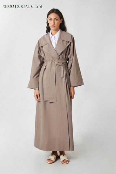 ZÜLAYS Kruvaze Keten Trenç Vizon