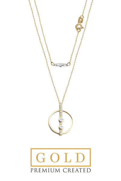 So CHIC... 14 Ayar Sarı Altın Sertifikalı Premium Created Taşlı 42 Cm Kolye