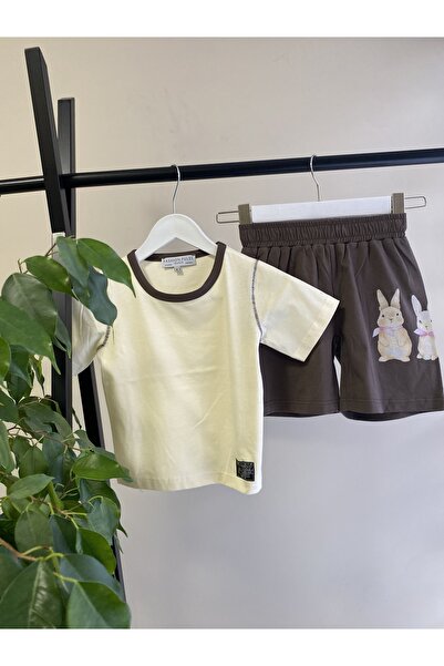 Markasız ucuz Girls T-Shirt&Shorts Set with Rabbit Print