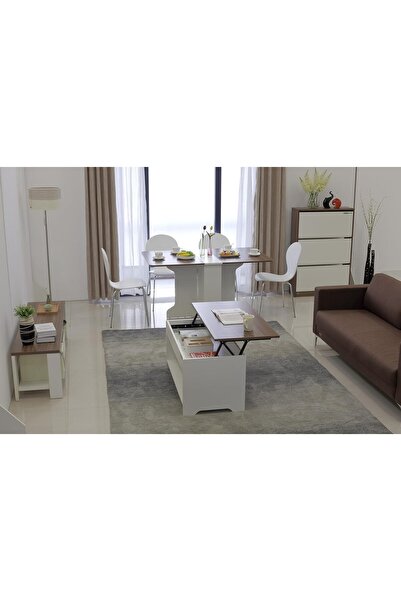 Eleva Home Lift Top Coffee Table Modern with Hidden Compartment and Large Storage, White with Walnut