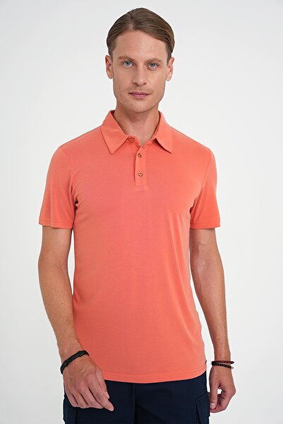 Efor Comfort Fit Polo Yaka Modal Karışım Kısa Kol Casual Turuncu Tişört Ts 903