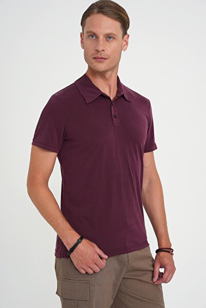 Efor Comfort Fit Modal Karışım Kıvrılmaz Polo Yaka Mürdüm Tişört TS 903