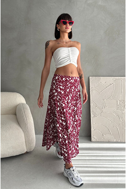 EYYE Kırmızı Beyaz Desenli Uzun Bürümcük Kloş Etek UKBE500425