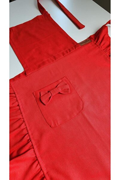 estrella paris Linen Ruffled Bohemian Kitchen Apron Apron Red
