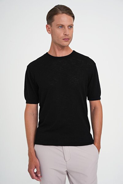 Efor Comfort Fit Bisiklet Yaka Kısa Kol Spor Siyah Triko Tr 881