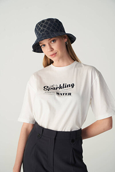 BE BLUE Sparkling Printed Cotton Oversized T-shirt