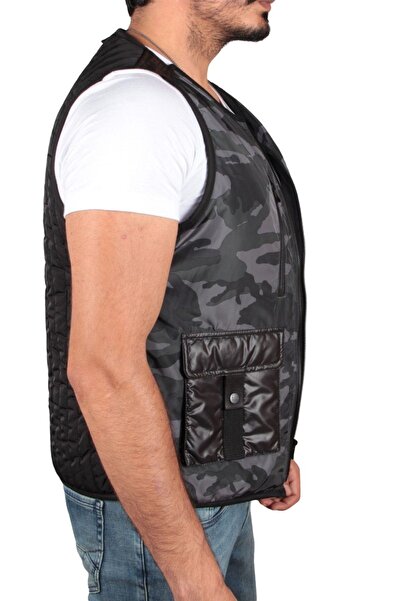 TOM FREE DENIM GİYİM Men's Camouflage Sports Vest 518A — Thin Fabric, Zippered Large Front Pocket, Flap Double Pocket