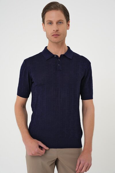 Efor Comfort Fit Polo Yaka Pamuklu Kısa Kol Casual Lacivert Triko Tişört Tr 880