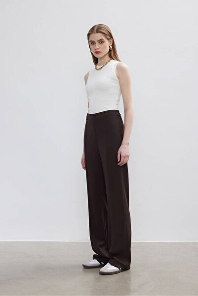 BE BLUE Brown Ribbed Palazzo Trousers