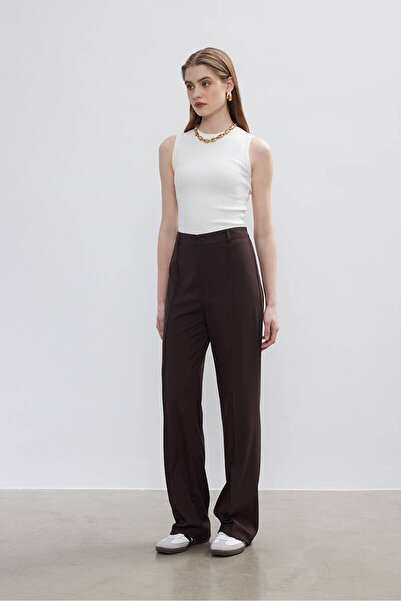 BE BLUE Brown Ribbed Palazzo Trousers