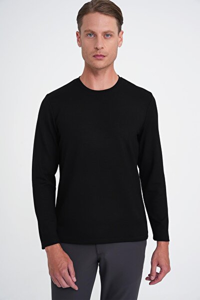 Efor Comfort Fit Bisiklet Yaka Uzun Kol Casual Siyah Tişört Ts 892