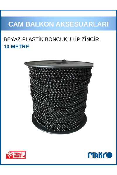 GLASSMAKRO Cam Balkon Plastik Siyah Boncuklu Ip Zincirleri - 10 METRE