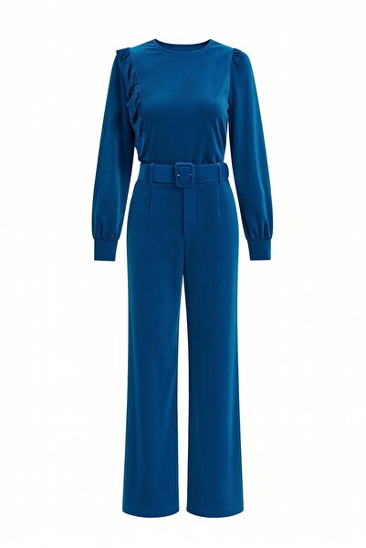 Qenz Kemerli Kadife Pantolon -Saks